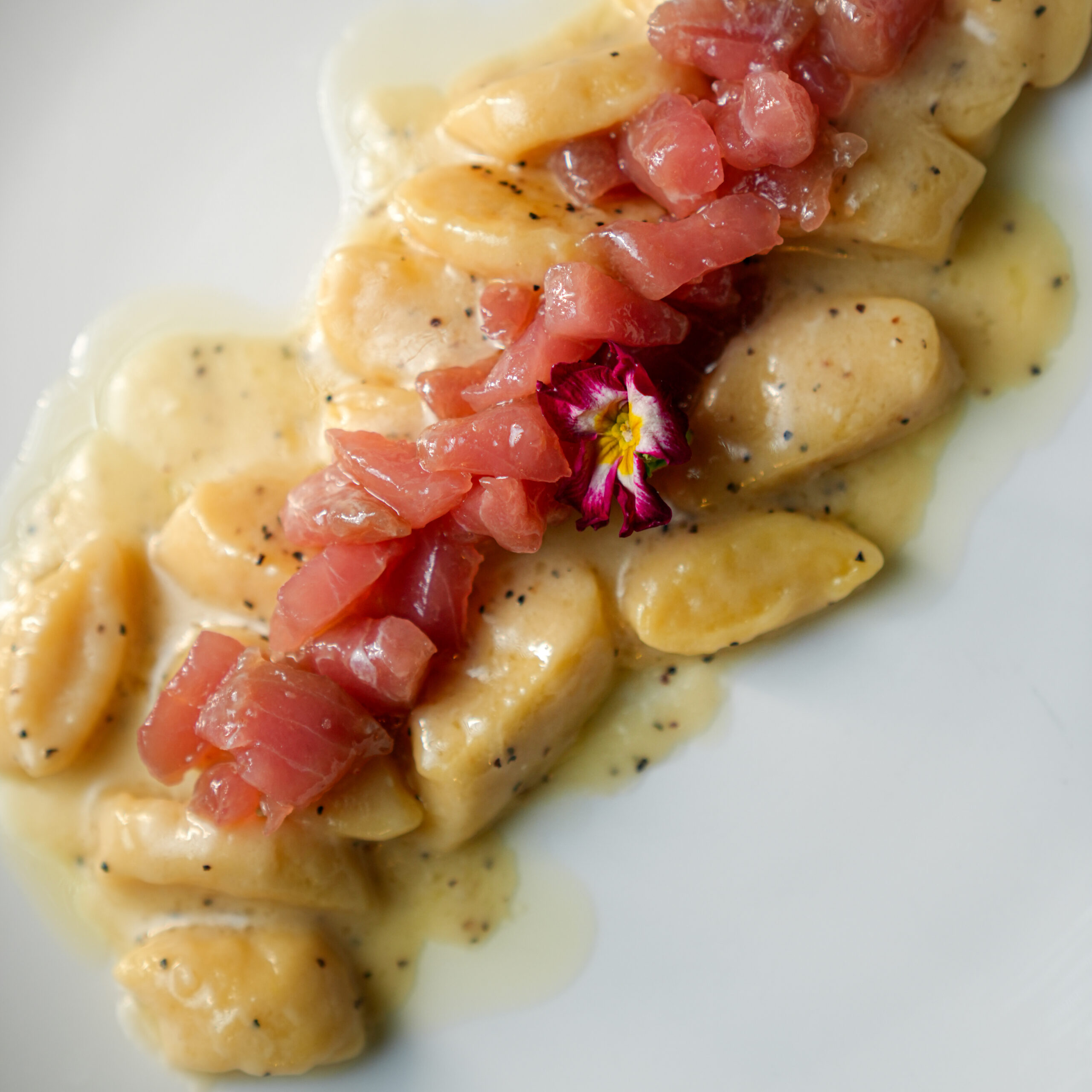 Gnocchi di patate cacio e pepe con tartare di tonno